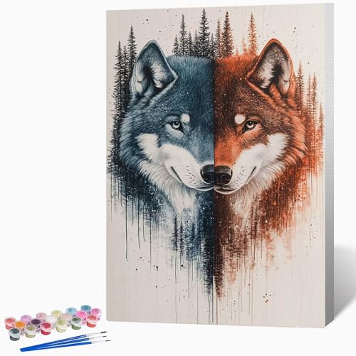 Tier Malen Nach Zahlen Erwachsene Wolf Malen Nach Zahlen DIY Set Erwachsene 20x30cm, Kreativ Handgemalt Leinwand Set Mit 3-Pinseln Und Acrylfarbe, Geschenke, Deko FüR Frauen (Ohne Rahmen) -LKF07921E von Generic