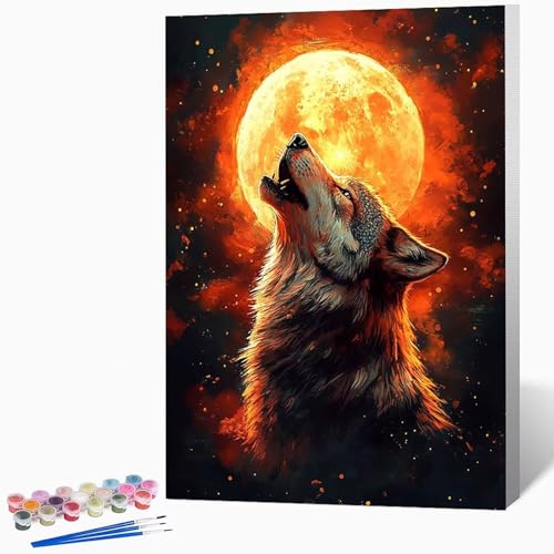 Tier Malen Nach Zahlen Erwachsene Wolf Malen Nach Zahlen DIY Set Erwachsene 40×50cm, Kreativ Handgemalt Leinwand Set Mit 3-Pinseln Und Acrylfarbe, Geschenke, Deko FüR Frauen (Ohne Rahmen) -LKF07455 von Generic