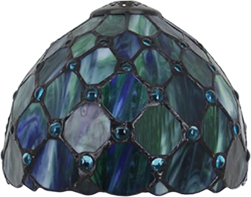 Tiffany Lampenschirm Ersatz für Tischlampe, Pendelleuchte, Deckenlampe, Schreibtischlampe, 20 cm Breiter Buntglas-Lampenschirm mit Bernsteinperlen (Green) von Generic