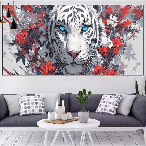 Tiger Diamond Painting xxl 100x200cm Diamond Painting Erwachsene Blume Diamant Malerei Set,Mosaikherstellung Malen Nach Zahlen Cross Stickerei Kunst Leinwand Malerei Kits,Décor Geschenke Frauen CN-567 von Generic