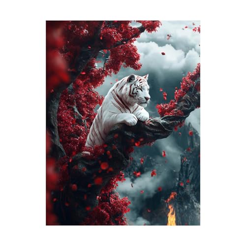 Tiger Malen Nach Zahlen Erwachsene Pflanzen Malen Nach Zahlen 100x135 CM DIY Basteln Erwachsene Klarheit Farbe Leinwan Bilder mit Acrylfarben Set 3 Typen Pinsel für Deko Wohnzimmer Geschenke 2YH-14871 von Generic