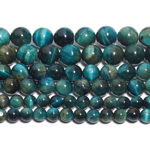 Tigeraugen-Perlen, Naturstein, rund, lose Perlen für Schmuckherstellung, Zubehör, DIY-Armbänder, ES, 38,1 cm, blau, 8 mm, ca. 46 Stück Tigeraugen-Perlen, Naturstein, rund, lose Perlen für Schmuckherstellung, Zubehör, DIY-Armbänder, ES, 38,1 cm, blau, 8 mm, ca. 46 Stück von Generic