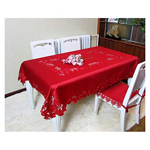 Tischdecke, rot, Satinstoff, rechteckiges Muster, Tischdecke, hitzebeständig, knitterfrei, waschbar, Tischschutz (128 x 176 cm) von Generic