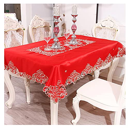 Tischdecke, rote Tischdecke aus Satinstoff, Tischdecke zum Unabhängigkeitstag, bestickte Tischdecke für Geburtstagsfeiern, Tischdekorationen, Tischdecke (140 x 200 cm) von Generic