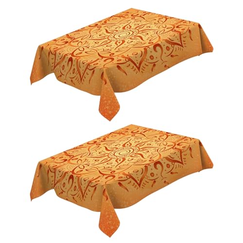 Tischdecke 2 Stück Abstrakter Druck Orange Farbe 120x160 cm Tischdecken Wasserabweisend Tischwäsche Lotuseffekt Tischtuch Tischdeko Tischwäsche Glatt von Generic