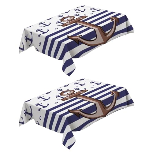 Tischdecke 2 Stück Gestreifter Anker 140x180 cm Tischdecken Wasserabweisend Tischwäsche Lotuseffekt Tischtuch Tischdeko Tischwäsche Glatt - Weiß Tischdecke 2 Stück Gestreifter Anker 140x180 cm Tischdecken Wasserabweisend Tischwäsche Lotuseffekt Tischtuch Tischdeko Tischwäsche Glatt - Weiß von Generic