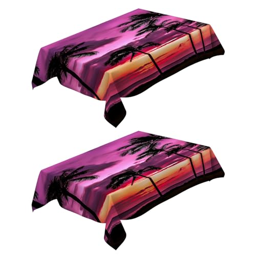 Tischdecke Abwaschbar Rechteckig 2 Stück Palmen bei Sonnenuntergang 140x140 cm Polyester Tischtuch Tafeldecke Tischwäsche Ornamente Schmutzabweisend Pflegeleicht Wasserabweisend - Lila Tischdecke Abwaschbar Rechteckig 2 Stück Palmen bei Sonnenuntergang 140x140 cm Polyester Tischtuch Tafeldecke Tischwäsche Ornamente Schmutzabweisend Pflegeleicht Wasserabweisend - Lila von Generic