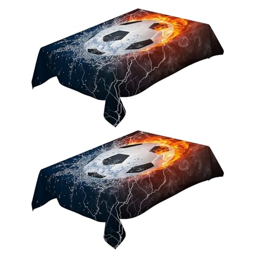 Tischdecke Fleckschutz Abwaschbar Eisfeuer-Fußball 120x160 cm Tischwäsche Wasserdicht Tischtuch 2 Stück Rechteckige Abwischbare Wachstuchtischdecke für Esszimmer Garten - Schwarz von Generic