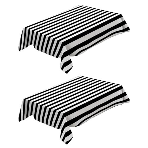 Tischdecke Fleckschutz Abwaschbar Schwarze Und Weiße Streifen 140x240 cm Tischwäsche Wasserdicht Tischtuch 2 Stück Rechteckige Abwischbare Wachstuchtischdecke für Esszimmer Garten Hochzeiten von Generic