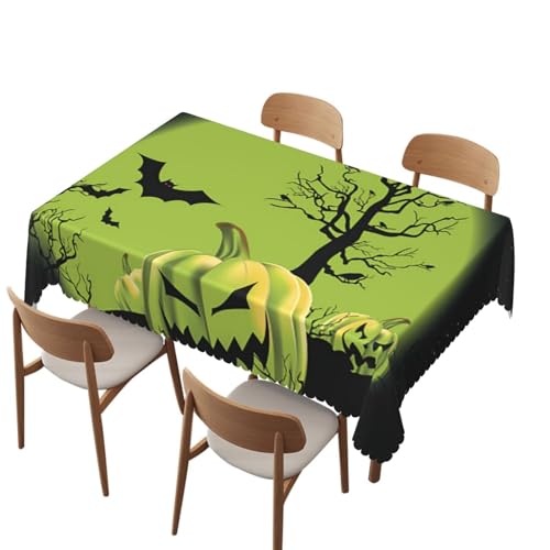 Tischdecke Halloween Jack O Laterne Silhouette Muster, Grün Schwarz Rechteckige Tischdecke Schmutzabweisend Tischtuch Premium Tischdekoration Für Party Esstisch Küche 137X183CM von Generic