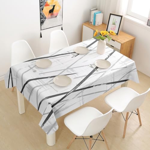 Tischdecke Streifen Linien Geometrie Teensgeometrisch Weiß Rechteckige Tischdecke Schmutzabweisend Tischwäsche Premium Tischdekoration Für Esstisch Outdoor Party 137X183CM von Generic