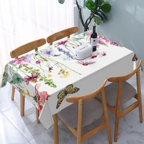 Tischdecke abwischbar Rechteck 60x102in(150x260cm) Garten tischdecke mit Schmetterling und Blumen Motiv, Dekorative Tischdeko für KücheEsszimmer tischdecke Outdoor wetterfest von Generic