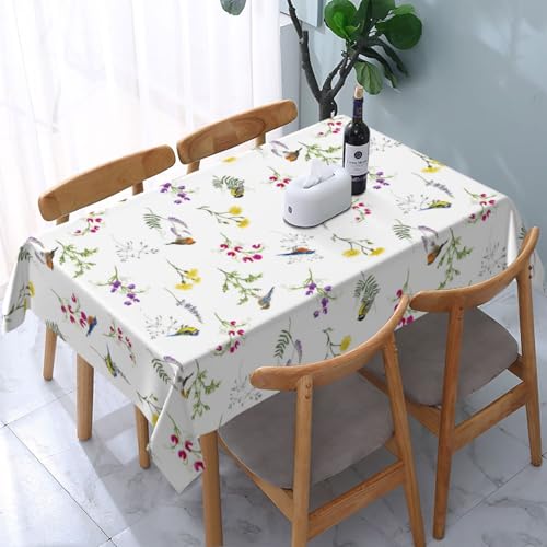 Tischdecke abwischbar Rechteck 60x120in(150x300cm) Garten tischdecke mit Blumen und Vögel Motiv, Dekorative Tischdeko für KücheEsszimmer tischdecke Outdoor wetterfest von Generic