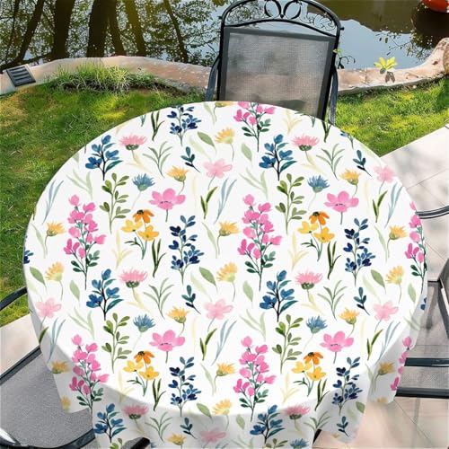 Tischdecke abwischbar Rund 48"(120x120cm), Garten tischdecke mit Blumen Motiv, Dekorative Tischdeko für KücheEsszimmer tischdecke Outdoor wetterfest von Generic