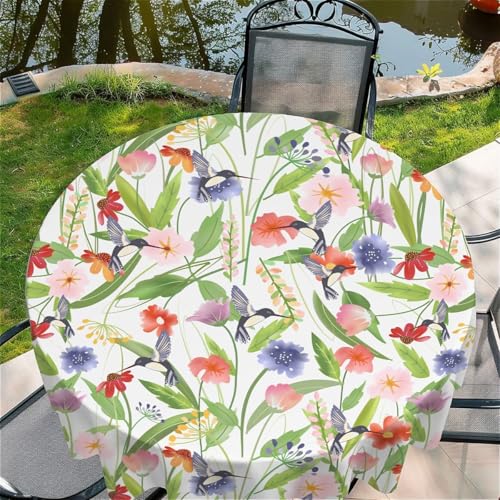 Tischdecke abwischbar Rund 60"(150x150cm), Garten tischdecke mit Blumen Motiv, Dekorative Tischdeko für KücheEsszimmer tischdecke Outdoor wetterfest von Generic