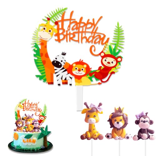 Tortendeko Wald Tiere, Animal Geburtstag Kuchen Dekoration, 4 Stück Jungle Safari Animal Cupcake Toppers, für Geburtstag Party Kinder Mädchen Baby Shower von Generic