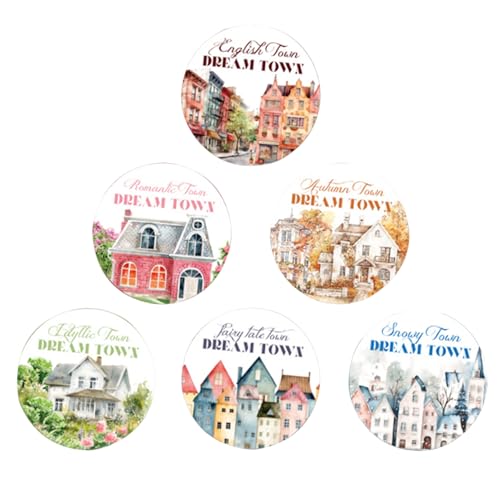 Town Scrapbook Aufkleber - Aesthetic Tape Stickers Set von 6 | Wasserabweisende dekorative Kleberollen, handgemachter Dorfstil für Kunst, Handwerk, Journaling, Scrapbooking, kreative Projekte von Generic