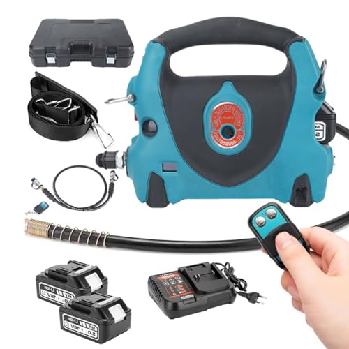 Tragbarer Batterie -Hydraulikpumpe, 70 MPA 10152psi Elektrische Hydraulikpumpe Power Pack Double Acting, mit 2 x 5.0AH -Batterie und -Riemen, Fernbedienung, Arbeit mit Stanzen/Biegen/Buchst von Generic