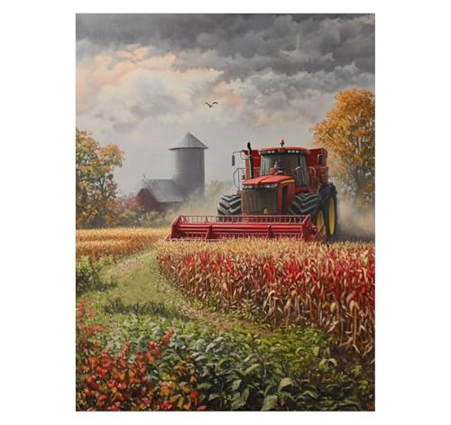 Traktor Malen Nach Zahlen Erwachsene Ackerland Malen Nach Zahlen 135x100CM DIY Basteln Erwachsene Klarheit Farbe Leinwan Bilder mit Acrylfarben Set 3 Typen Pinsel für Wanddeko Wohnzimmer YH2-1082 von Generic