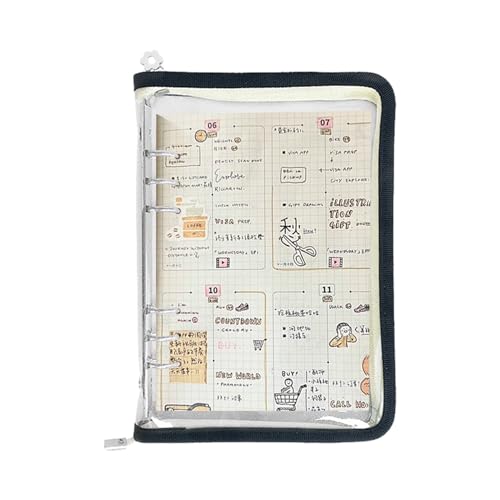 Transparenter Deckel für Ordner – Notebookhülle mit Reißverschluss, Organizer-Taschen für Terminplaner 6 Löcher A5 A6, wiederverwendbare Tagebuchmappe für Notizen, Studenten, Schutz von Generic