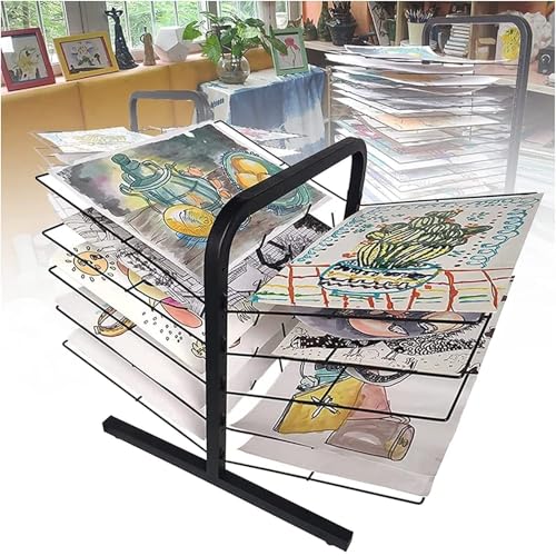 Trockengestell für Kunst auf dem Schreibtisch mit 10 Ablagen, tragbares Aufbewahrungsregal aus Metallstahl für Gemälde, 25,6 x 17,7 Zoll, für Kunststudios und Klassenzimmer von Generic