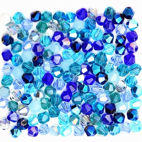 U Pick Colors Doppelkegel-Perlen, facettierte Kristallperlen, Glasperlen, lose Abstandshalter, Perlen für DIY-Schmuckherstellung, 4 mm, 200 Stück (blau, mehrfarbig) von Generic