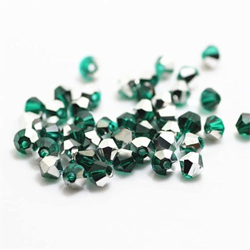 U Pick Colors Doppelkegel-Perlen, facettierte Kristallperlen, Glasperlen, lose Abstandshalter-Perlen für DIY-Schmuckherstellung, 4 mm, 200 Stück (Grün / Silber) von Generic