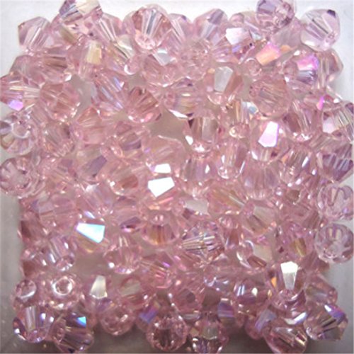 U Pick Colors Doppelkegel-Perlen, facettierte Kristallperlen, Glasperlen, lose Abstandshalter-Perlen für DIY-Schmuckherstellung, 4 mm, 200 Stück (Rosa) von Generic