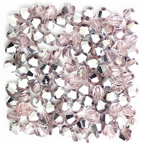 U Pick Colors Doppelkegel-Perlen, facettierte Kristallperlen, Glasperlen, lose Abstandshalter-Perlen für DIY-Schmuckherstellung, 4 mm, 200 Stück (Rosa/Silber) von Generic