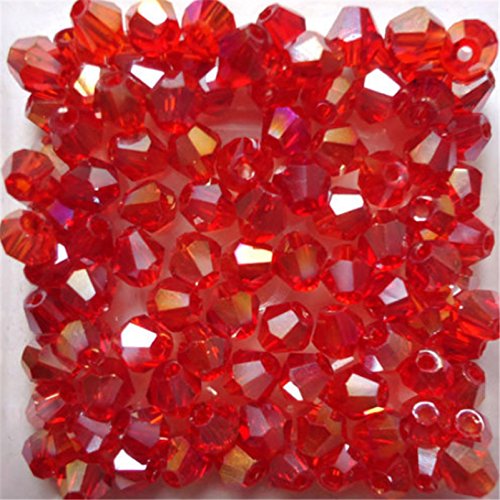 U Pick Colors Doppelkegel-Perlen, facettierte Kristallperlen, Glasperlen, lose Abstandshalter-Perlen für DIY-Schmuckherstellung, 4 mm, 200 Stück (Rot AB) von Generic