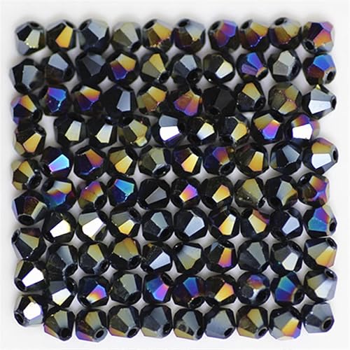 U Pick Colors Doppelkegel-Perlen, facettierte Kristallperlen, Glasperlen, lose Abstandshalter-Perlen für DIY-Schmuckherstellung, 4 mm, 200 Stück (Schwarz AB) von Generic