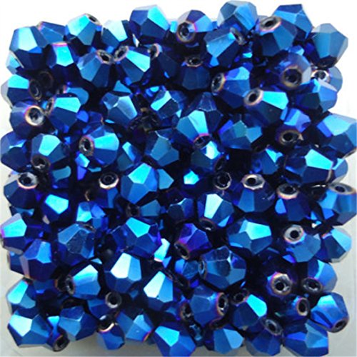 U Pick Colors Doppelkegel-Perlen, facettierte Kristallperlen, Glasperlen, lose Abstandshalter-Perlen für DIY-Schmuckherstellung, 4 mm, 200 Stück (glänzendes Blau) von Generic