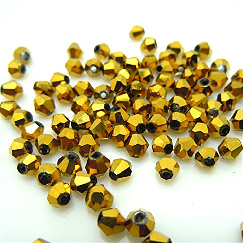 U Pick Colors Doppelkegel-Perlen, facettierte Kristallperlen, Glasperlen, lose Abstandshalter-Perlen für DIY-Schmuckherstellung, 4 mm, 200 Stück (glänzendes Gold) von Generic