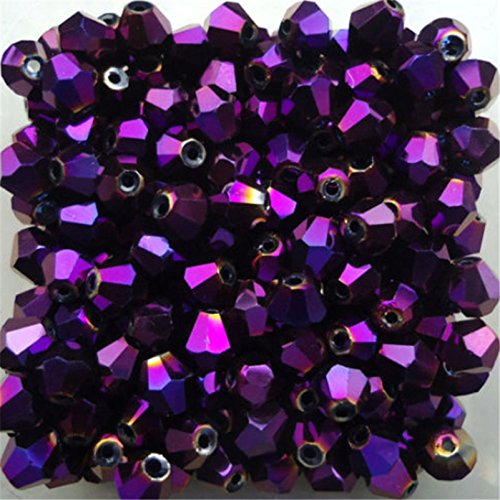 U Pick Colors Doppelkegel-Perlen, facettierte Kristallperlen, Glasperlen, lose Abstandshalter-Perlen für DIY-Schmuckherstellung, 4 mm, 200 Stück (glänzendes Lila) von Generic