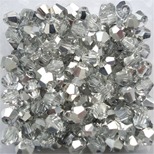 U Pick Colors Doppelkegel-Perlen, facettierte Kristallperlen, Glasperlen, lose Abstandshalter-Perlen für DIY-Schmuckherstellung, 4 mm, 200 Stück (halb Silber) von Generic