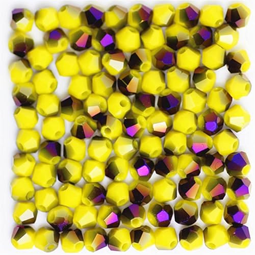 U Pick Colors Doppelkegel-Perlen, facettierte Kristallperlen, Glasperlen, lose Abstandshalter-Perlen für DIY-Schmuckherstellung, 4 mm, 200 Stück (massives Gelb / Violett) von Generic