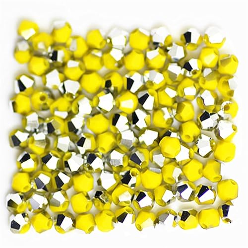 U Pick Colors Doppelkegel-Perlen, facettierte Kristallperlen, Glasperlen, lose Abstandshalter-Perlen für DIY-Schmuckherstellung, 4 mm, 200 Stück (massives Gelb-Silber) von Generic