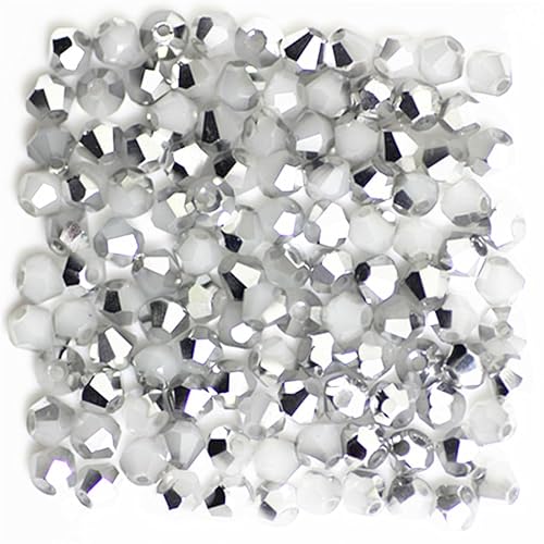 U Pick Colors Doppelkegel-Perlen, facettierte Kristallperlen, Glasperlen, lose Abstandshalter-Perlen für DIY-Schmuckherstellung, 4 mm, 200 Stück (massives Weiß-Silber) von Generic