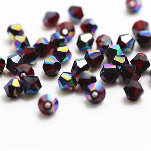 U Pick Colors Doppelkegel-Perlen, facettierte Kristallperlen, Glasperlen, lose Abstandshalter-Perlen für DIY-Schmuckherstellung, 4 mm, Dunkelrot, 200 Stück von Generic