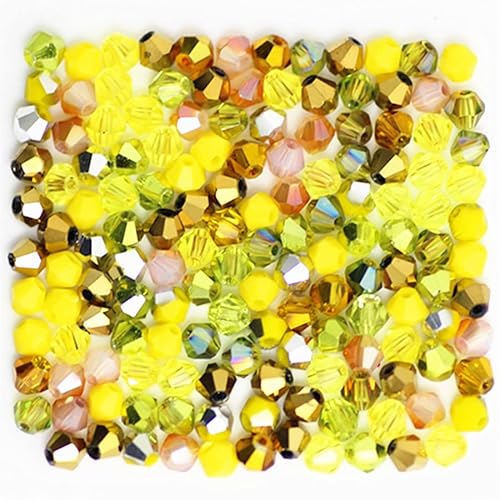U Pick Colors Doppelkegel-Perlen, facettierte Kristallperlen, Glasperlen, lose Abstandshalter für DIY-Schmuckherstellung, 4 mm, 200 Stück (Gelb, mehrfarbig) von Generic
