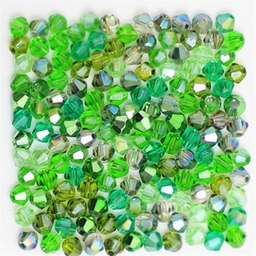 U Pick Colors Doppelkegel-Perlen, facettierte Kristallperlen, Glasperlen, lose Abstandshalter für DIY-Schmuckherstellung, 4 mm, 200 Stück (Grün, mehrfarbig) von Generic