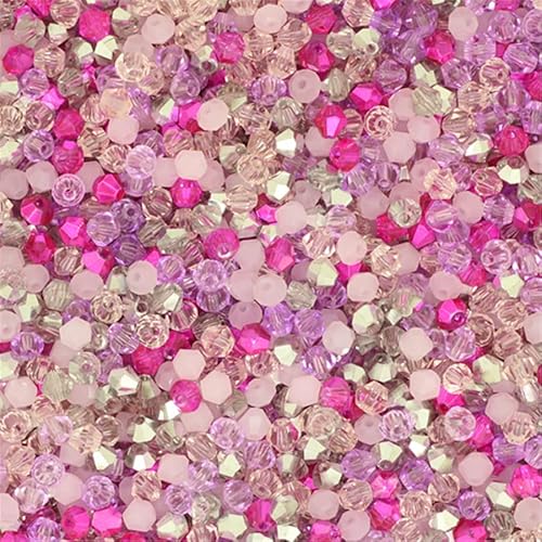U Pick Colors Doppelkegel-Perlen, facettierte Kristallperlen, Glasperlen, lose Abstandshalter für DIY-Schmuckherstellung, 4 mm, 200 Stück (Rosa, mehrfarbig) von Generic