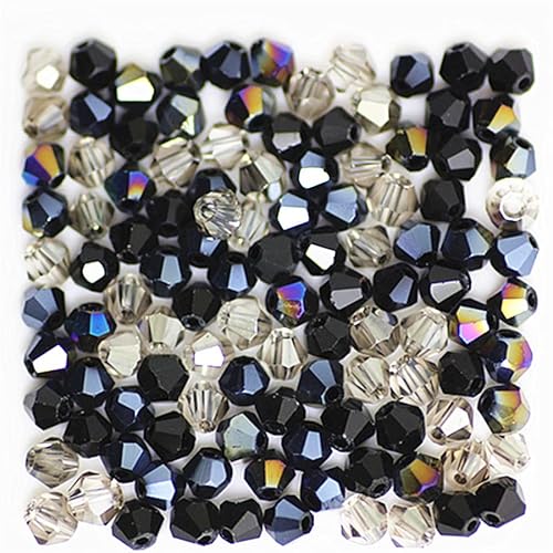 U Pick Colors Doppelkegel-Perlen, facettierte Kristallperlen, Glasperlen, lose Abstandshalter für DIY-Schmuckherstellung, 4 mm, 200 Stück (Schwarz, mehrfarbig) von Generic