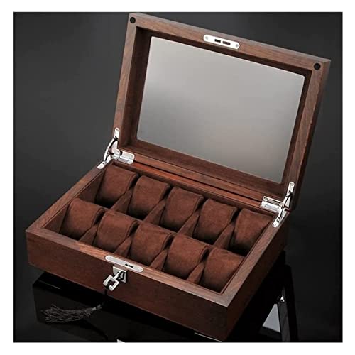 Uhrenvitrine, Uhrenbox aus ivholz, 10-Schlitz-Schmuckschatulle aus Holz mit Schlüssel und Glasplatte, Schmuckaufbewahrung, Organizer, Schaukasten, Herrenuhrenbox von Generic