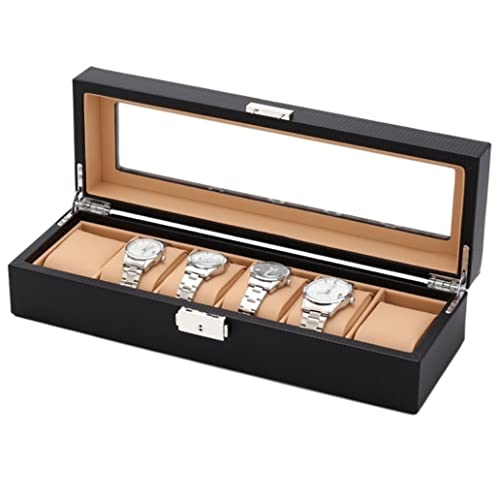 Uhrenvitrine, Uhrenbox mit 6 Fächern, Uhrenvitrine aus Leder mit Schmuckschatulle aus Glas, Uhrenorganizer, Herrenuhrenbox Uhrenvitrine, Uhrenbox mit 6 Fächern, Uhrenvitrine aus Leder mit Schmuckschatulle aus Glas, Uhrenorganizer, Herrenuhrenbox von Generic