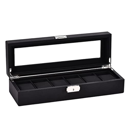Uhrenvitrine, Uhrenbox mit 6 Fächern, Uhrenvitrine aus MDF-Leder mit Schmuckschatulle aus Glas, Uhrenorganizer, Herrenuhrenbox Uhrenvitrine, Uhrenbox mit 6 Fächern, Uhrenvitrine aus MDF-Leder mit Schmuckschatulle aus Glas, Uhrenorganizer, Herrenuhrenbox von Generic