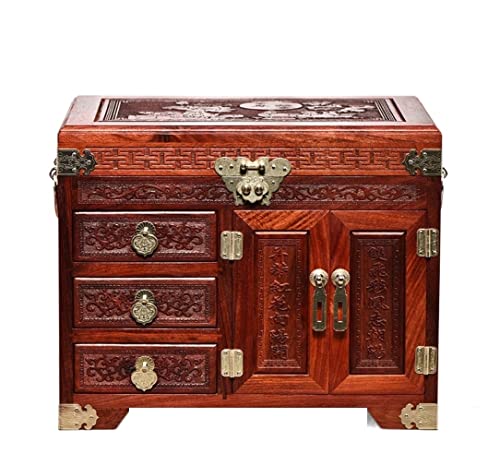 Uhrenvitrine, rote Schmuckschatulle aus Holz im chinesischen Stil mit Schloss, Aufbewahrungsboxen für Ohrringe, Halsketten, Uhren und Schmuck für Herren von Generic
