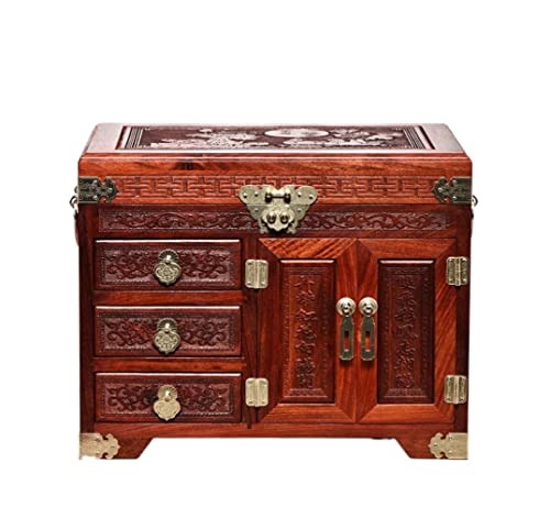 Uhrenvitrine, rote Schmuckschatulle aus Holz mit Schloss, Aufbewahrungsboxen für Ohrringe, Halsketten, Uhren und Schmuck im chinesischen Stil für Herrenuhren von Generic