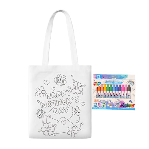 Unbedruckte Canvas-Taschen - Tasche zum Ausmalen und Zeichnen, Kunsthandwerk für den Muttertag, mit Malstiften für Kinder ab 3 Jahren, Design 2, Consulte la descripción von Generic