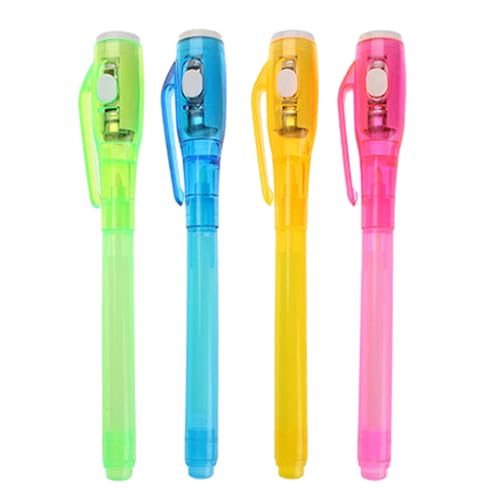 Unsichtbarer UV -Marker - Light Pen -Set, geheimes Schreibwerkzeug | 4pcs waschbarer permanenter Stift für die Schule mit UV -Taschenlampe, Hiddens -Nachrichtenmarker für Unternehmenssammeln, Spiele u von Generic